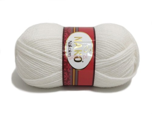 Biała włóczka Nako Nakolen (złamana biel), numer 208. Miękka wełna z akrylem na zimowe robótki.