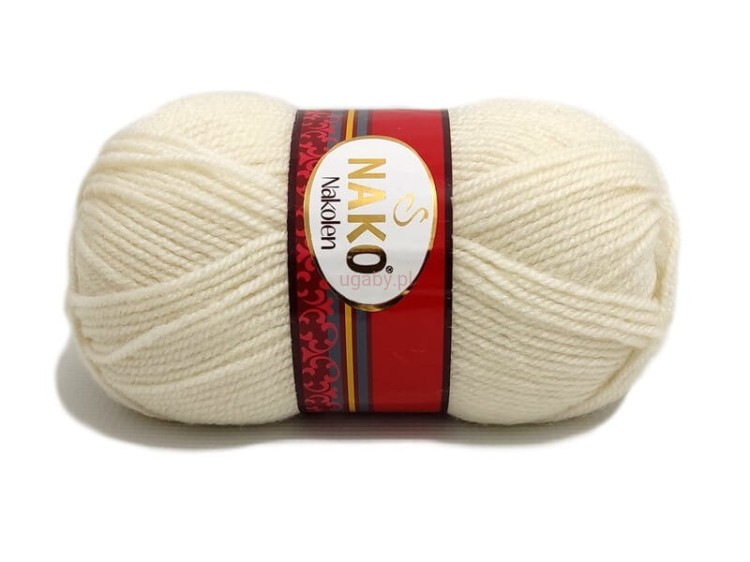 Włóczka Nako Nakolen w kolorze ecru, numer 300. Miękka wełna z akrylem na ciepłe robótki.