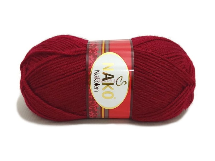 Bordowa włóczka Nako Nakolen, kolor numer 3630. Ciepła i miękka mieszanka wełny z akrylem na zimę.
