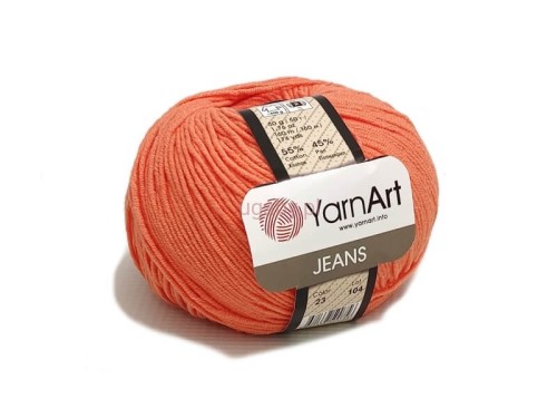 Włóczka YarnArt Jeans 23 kolor łososiowy, brzoskwiniowy motek bawełniano-akrylowy do szydełkowania ubranek dziecięcych i lalek amigurumi.