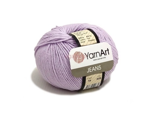 Włóczka YarnArt Jeans 19 kolor lila, pastelowy jasnofioletowy motek bawełniano-akrylowy do ubranek dziecięcych i amigurumi.