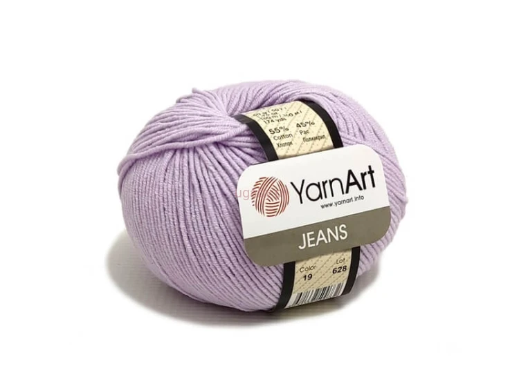 Włóczka YarnArt Jeans 19 kolor lila, pastelowy jasnofioletowy motek bawełniano-akrylowy do ubranek dziecięcych i amigurumi.
