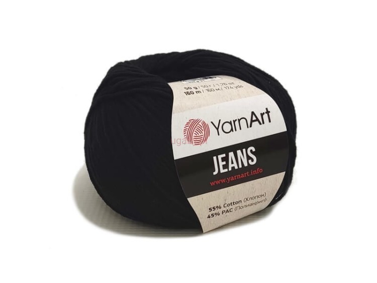 Włóczka YarnArt Jeans 53 kolor czarny, matowy motek bawełniano-akrylowy do wyszywania detali amigurumi i eleganckiej odzieży.