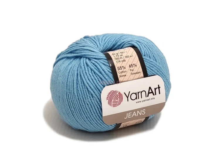 Włóczka YarnArt Jeans 15 kolor niebieski, nasycony błękitny motek bawełniano-akrylowy do maskotek amigurumi i letnich ubranek.