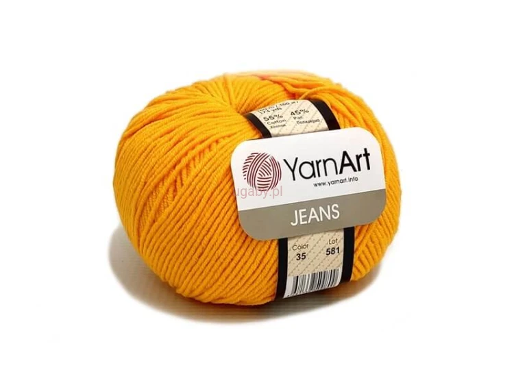 Włóczka YarnArt Jeans 35 kolor żółty, słoneczny nasycony motek bawełniano-akrylowy do maskotek amigurumi, kocyków i radosnych ubranek.