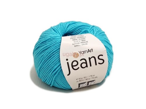 Motek włóczki YarnArt Jeans 33 w kolorze nasyconego turkusu, bawełniano-akrylowa mieszanka na nowoczesne dodatki do domu i letnią odzież.