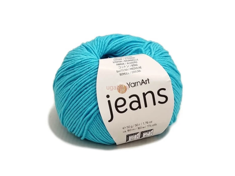 Motek włóczki YarnArt Jeans 33 w kolorze nasyconego turkusu, bawełniano-akrylowa mieszanka na nowoczesne dodatki do domu i letnią odzież.