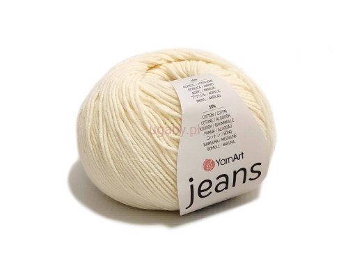 Włóczka YarnArt Jeans 03 kolor kremowy, jasny motek bawełniano-akrylowy w odcieniu waniliowym do ubranek niemowlęcych i maskotek.