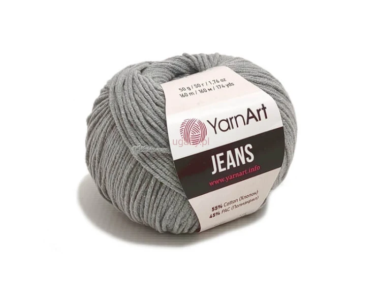 Włóczka YarnArt Jeans 46 kolor szary, klasyczny średni motek bawełniano-akrylowy do amigurumi, swetrów i czapek.