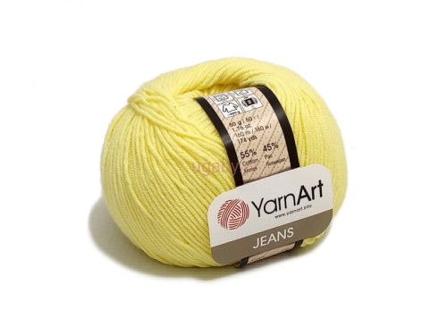 Włóczka YarnArt Jeans 67 kolor bananowy, pastelowy żółty motek bawełniano-akrylowy do szydełkowania zabawek i ubranek niemowlęcych.
