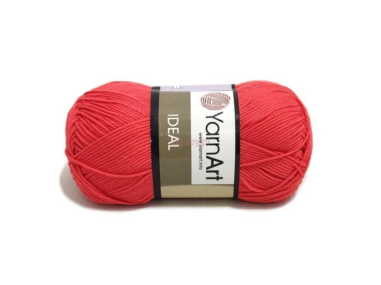 Intensywnie koralowy motek włóczki YarnArt Ideal nr 236. Widoczna zwarta struktura 100% bawełny.