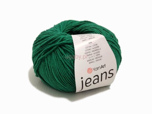 Włóczka YarnArt Jeans 52 kolor szmaragdowo-zielony, nasycony morski motek bawełniano-akrylowy do eleganckich swetrów i zabawek amigurumi.