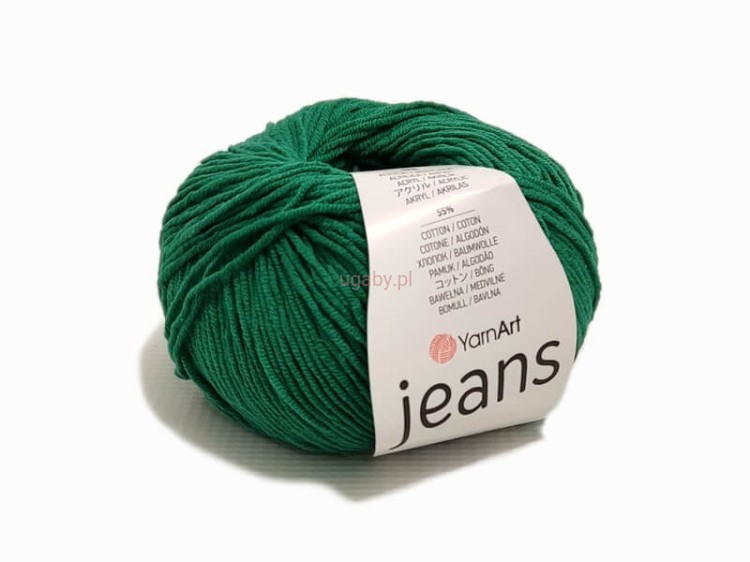 Włóczka YarnArt Jeans 52 kolor szmaragdowo-zielony, nasycony morski motek bawełniano-akrylowy do eleganckich swetrów i zabawek amigurumi.