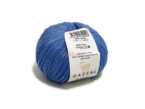 Włóczka Gazzal Baby Wool kolor niebieski nr 813 – bezpieczna wełna merino z kaszmirowym chwytem, certyfikat OEKO-TEX.