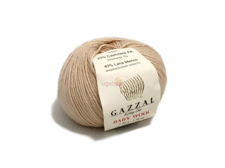 Włóczka Gazzal Baby Wool kolor beżowy nr 839 – miękka wełna merino z certyfikatem OEKO-TEX na ubranka dziecięce.