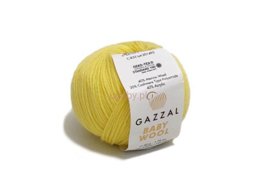 Włóczka Gazzal Baby Wool w kolorze bananowym nr 833 – miękka włóczka z wełną merino dla dzieci.