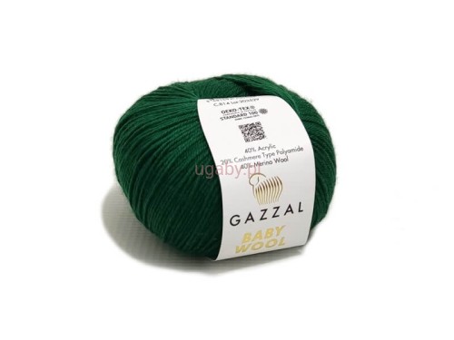 Włóczka Gazzal Baby Wool kolor zielony nr 814 – miękka wełna merino z certyfikatem OEKO-TEX na ubranka dziecięce.