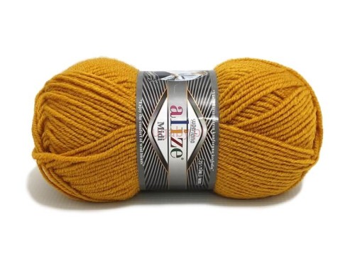 Włóczka Alize Superlana Midi w kolorze musztardowym nr 02 – puszysty motek o wyraźnym splocie, idealny na jesienne robótki.