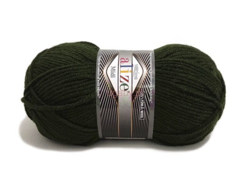 Włóczka Alize Superlana Midi w kolorze ciemnej butelkowej zieleni nr 241 – zbliżenie na splot i strukturę wełniano-akrylowej nitki.