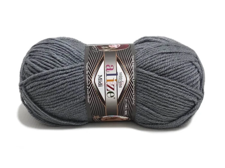 Włóczka Alize Superlana Midi w kolorze ciemnoszarym nr 87 – motek wełniano-akrylowej mieszanki na robótki zimowe.