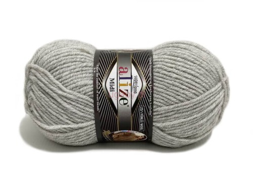 Włóczka Alize Superlana Midi kolor 208 popielaty – motek klasycznej szarej włóczki z akrylem na robótki ręczne.
