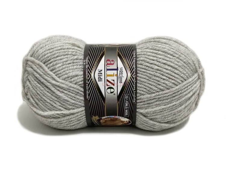 Włóczka Alize Superlana Midi kolor 208 popielaty – motek klasycznej szarej włóczki z akrylem na robótki ręczne.