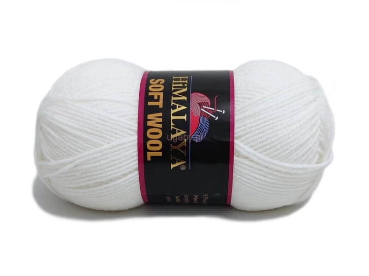Biała włóczka Himalaya Soft Wool kolor 227-01 – miękka mieszanka wełny i akrylu do robótek na drutach i szydełku.