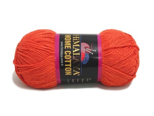 Pomarańczowy motek włóczki Himalaya Home Cotton 122-06 z czarno-fioletową banderolą na białym tle.