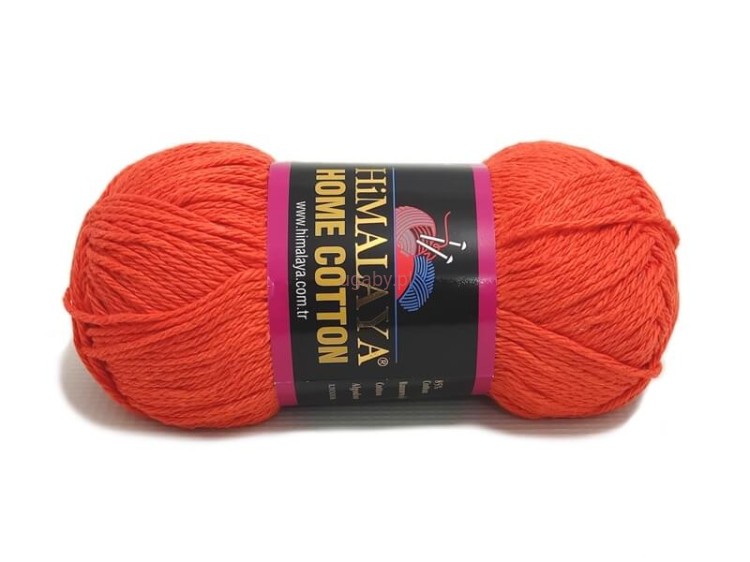 Pomarańczowy motek włóczki Himalaya Home Cotton 122-06 z czarno-fioletową banderolą na białym tle.