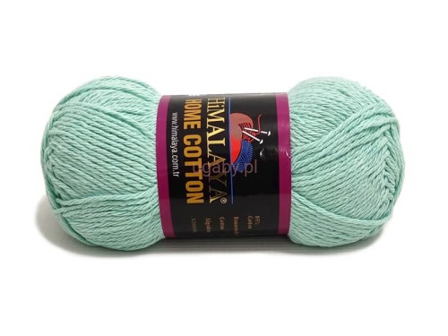 Miętowy motek włóczki Himalaya Home Cotton 122-13 z czarno-fioletową banderolą na białym tle.