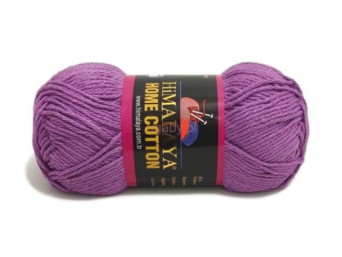 Fioletowy motek włóczki Himalaya Home Cotton 122-17 z czarno-fioletową banderolą na jasnym tle.