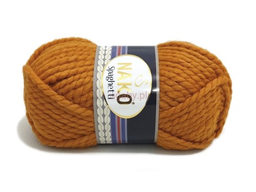 Gruba włóczka Nako Spaghetti kolor 941 bursztynowy – motek puszystej wełny z akrylem do szybkiego dziergania na grubych drutach.