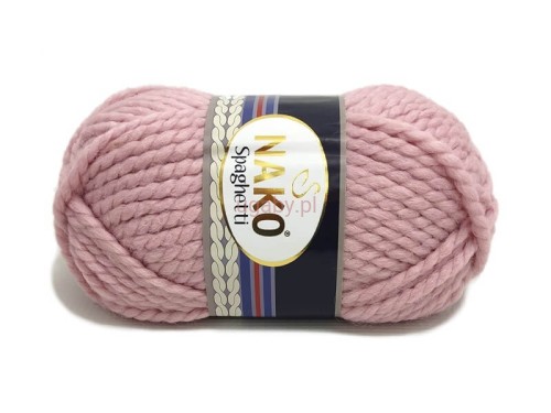 Gruba włóczka Nako Spaghetti kolor 10639 pudrowy róż – puszysta przędza z wełną na pastelowe swetry, czapki beanie i miękkie koce.