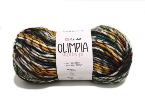 Gruba włóczka YarnArt Olimpia nr 1402 w kolorze zimowego melanżu o wyraźnym splocie wełny i akrylu.