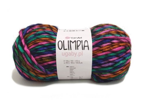 Gruba włóczka YarnArt Olimpia 1403 Zimowy Ogród – wielokolorowy melanż różu, zieleni i brązu o wyraźnej strukturze.