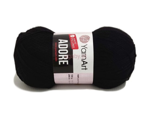 Czarna włóczka YarnArt Adore 354 – motek akrylu antypilling, głęboki czarny kolor.
