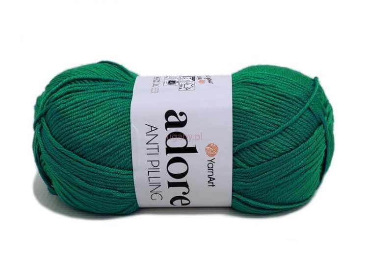 Motek włóczki YarnArt Adore 370 kolor ciemnozielony – butelkowy akryl antypilling na zimowe robótki.