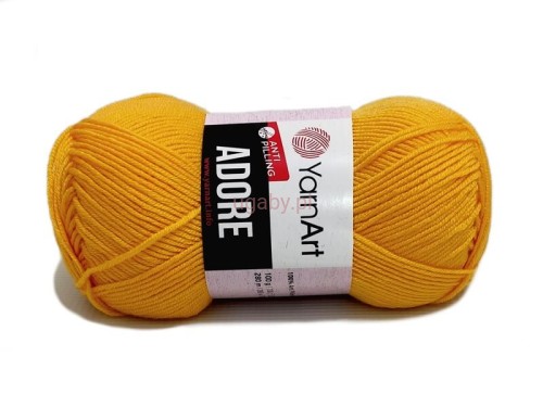 Żółta włóczka YarnArt Adore 355 – słoneczny motek akrylu antypilling na druty i szydełko.