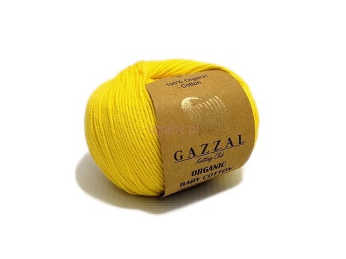 Włóczka Gazzal Organic Baby Cotton kolor 420 żółty słoneczny bawełna organiczna antyalergiczna na zabawki i ubranka