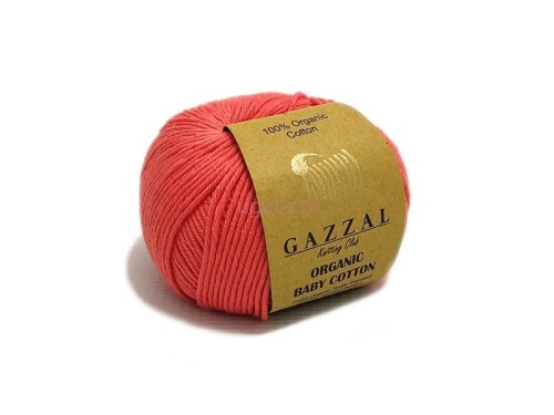 Włóczka Gazzal Organic Baby Cotton kolor 419 koralowy bawełna organiczna antyalergiczna na wyroby dziecięce