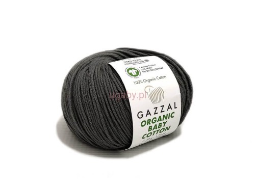 Włóczka Gazzal Organic Baby Cotton kolor 435 stalowy ciemnoszary bawełna organiczna GOTS na kocyki i sweterki