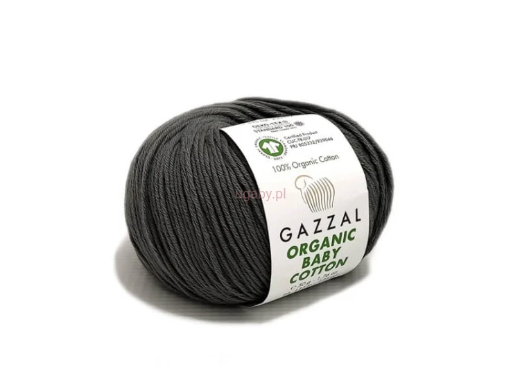 Włóczka Gazzal Organic Baby Cotton kolor 435 stalowy ciemnoszary bawełna organiczna GOTS na kocyki i sweterki
