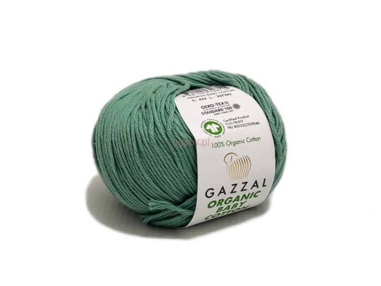 Włóczka Gazzal Organic Baby Cotton kolor 422 morski niebiesko-zielona bawełna organiczna antyalergiczna na ubranka