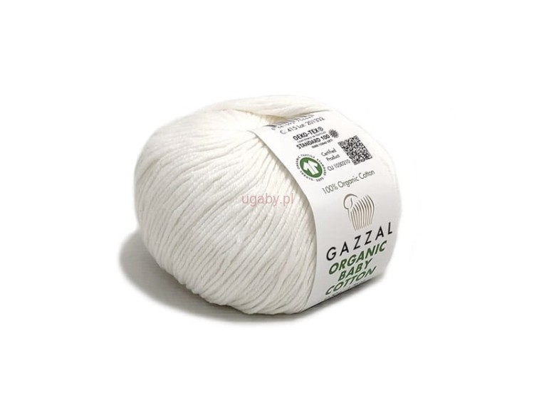 Biała włóczka Organic Baby Cotton 415 Gazzal – motek z 100% bawełny organicznej, produkt antyalergiczny i delikatny dla dzieci.