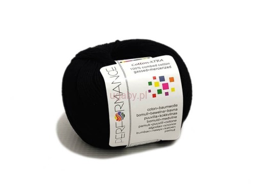Czarna włóczka Cotton XTRA (01) – merceryzowana bawełna z połyskiem i certyfikatem OEKO-Tex, dostępna w ugaby.pl.