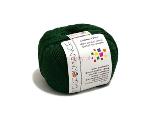 Włóczka Cotton XTRA butelkowa zieleń (57) – merceryzowana bawełna z połyskiem i certyfikatem OEKO-Tex, sklep internetowy ugaby.pl.