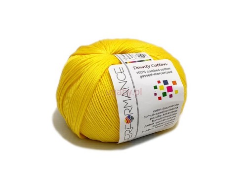 Żółta włóczka Dainty Cotton numer 179 z bawełny egipskiej merceryzowanej, motek marki Performance do letnich robótek.