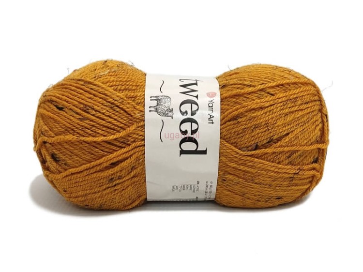 Bursztynowa włóczka Tweed nr 233 z kolorowymi plamkami i domieszką wełny