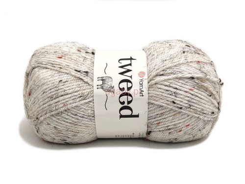 Włóczka Tweed kolor ecru nakrapiany nr 231, motek kremowej wełny z wiskozą i akrylem.