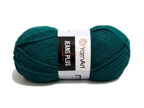 Malachitowa włóczka YarnArt Jeans Plus nr 63 – zielona mieszanka bawełny z akrylem na swetry i kocyki, ugaby.pl.